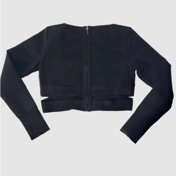 NWT HERVE LEGER BLACK LONG SLEEVE BANDAGE BODYCON CROP TOP EMBROID… - Picture 9 of 12